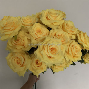 E-032 all'ingrosso della festa di nozze della famiglia della tavola da pranzo <span class=keywords><strong>fiori</strong></span> 3 teste di seta giallo rose <span class=keywords><strong>fiori</strong></span> artificiali - Product Image 3