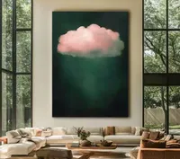 Peinture à l'huile sur toile texturée faite à la main, motif nuage blanc moderne avec paysage bleu ciel élégant, décoration murale pour salon
