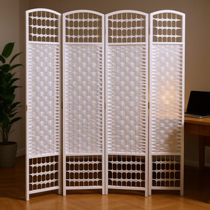 Moderna Pantalla Plegable Blanca de 4 Paneles para Privacidad, Separador de Habitaciones Independiente de Fibra Tejida para Oficina en Casa o Habitaciones - Product Image 2