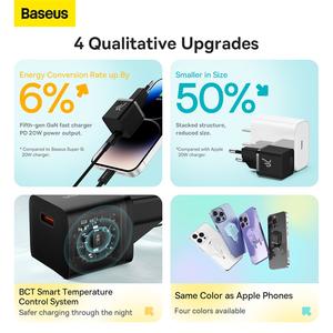 <span class=keywords><strong>Baseus</strong></span> GaN5 Chargeur rapide mini <span class=keywords><strong>USB</strong></span> C 20W EU pour <span class=keywords><strong>iPhone</strong></span> 15 14 13 12 - Product Image 3