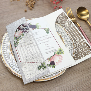 Vente en gros de papier oignon doré découpé au laser Invitations de mariage de luxe Porte du bonheur cartes d'<span class=keywords><strong>invitation</strong></span> de mariage personnalisées - Product Image 2