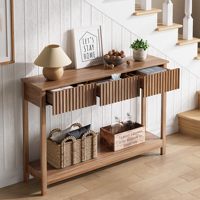Console moderne à cannelures avec 3 tiroirs et étagère de rangement, table étroite pour entrée, couloir ou salon