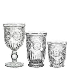 Water Goblet Custom Vintage Mexico Wedding Sunflower Embossed Pink Colored Glass Cup Red Wine Goblets Glasses Set