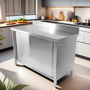โต๊ะทำงานครัวสแตนเลสสำหรับร้านอาหารพร้อมตู้เก็บของ - Product Image 2