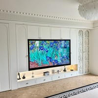 Meuble TV en bois de style contemporain français avec rangement, écologique et durable, personnalisé pour les salons (convient aux téléviseurs de 65 pouces et plus)