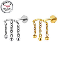 Boucles d'oreilles plates Freya pour femmes, avec pampilles et chaînes, pour piercing hélix, cartilage, conque, labret, lèvre, bijoux de corps