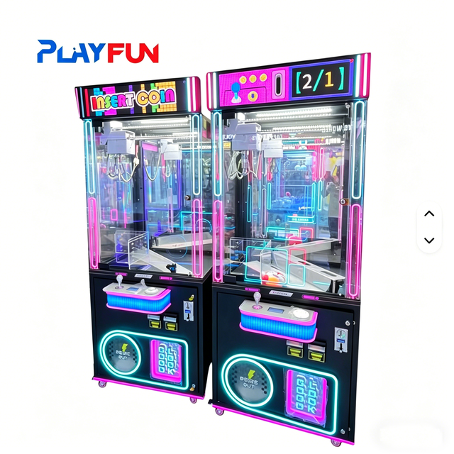 Coin Operated Plush Toy Claw Crane Machine with Animated Screen and 2 Bill Acceptors for Commercial Retail Store Game Center
