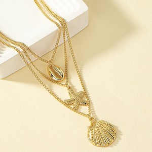 สร้อยคอจี้รูปปลาดาวสีทอง สร้อยคอหลายชั้นสำหรับผู้หญิง เครื่องประดับแฟชั่นสำหรับงานปาร์ตี้ จี้ธีมโลหะผสมสังกะสี - Product Image 3