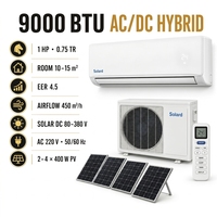 AC Tenaga Surya 9000 BTU 100% Grid DC Inverter Wall Split Hybrid Pendingin Pemanas Senyap 48V DC Bertenaga Surya untuk Rumah Tangga