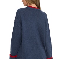 Pull-over décontracté en maille côtelée à manches longues et col rond, surdimensionné, en jacquard 100 % coton avec drapeau américain, personnalisé pour femme, vente en gros