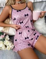 Ensemble de pyjama deux pièces en polyester pour femme, best-seller transfrontalier, avec short et caraco décontracté à taille élastique et style sexy