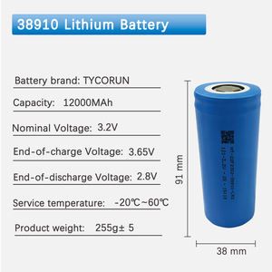 แบตเตอรี่ลิเธียม Tycorun 3.2v 12ah ความจุสูง 12000mah 38910 Lifepo4 แบบทรงกระบอก - Product Image 6