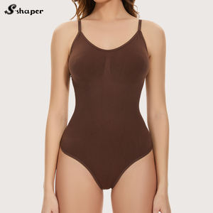 SSHAPER女性用シームレスナイロンボディスーツ通気性フックボディシェイプタミーコントロールバットリフタースリミングジャンプスーツひも - Product Image 2