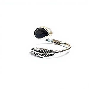 <b>Black</b> Onyx Pear Shape <b>Ring</b> for Women 925 Sterling <b>Silver</b> Natural Onyx <b>Stone</b> Adjustable High Quality Jewelry - Product Image 3