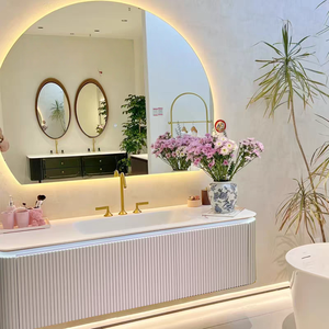 Light luxury French cream style integrated ceramic basin intelligent mirror LED light bathroom cabinet - Product Image 3