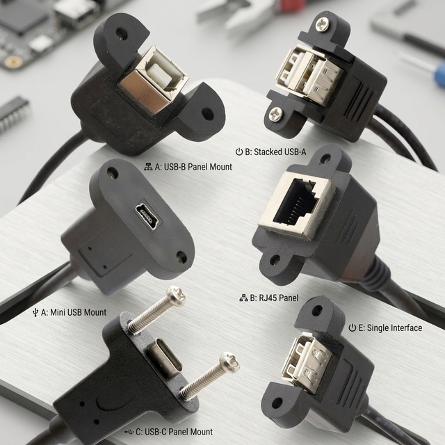 Screw Locking Mini B Micro Type C RJ45 Ethernet Male Female USB Panel Mount Cable