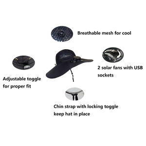 하이 퀄리티 폴리에스터 야외 와이드 챙 태양 모자 2 태양 팬 USB 충전 낚시 하이킹 캠핑 - Product Image 3