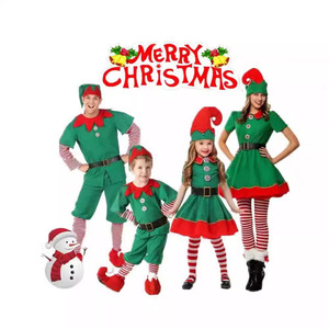 Costume d'elfe de Noël pour les fêtes des enfants avec un tenue à rayures rouges et vertes sur le thème de Noël - Product Image 1
