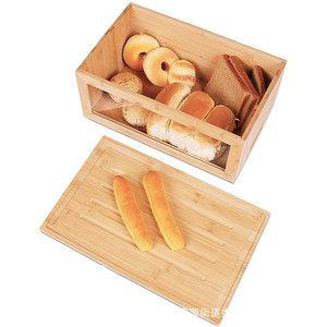 Caja de pan de bambú con tapa, caja de madera para almacenamiento en la encimera de la cocina, para organizar alimentos de panadería, color madera natural - Product Image 5