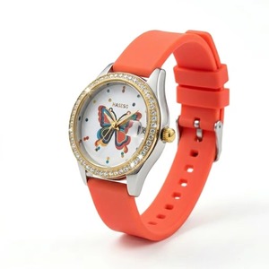 Reloj de Mujer con Diseño Inspirado en la Naturaleza, Correa de Silicona Naranja Vibrante, Cambio Rápido sin Herramientas, Reloj de Moda para el Verano Europeo - Product Image 2