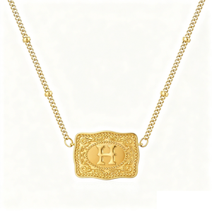 Collar Unisex Chapado en Rodio con Hebilla Occidental Dorada con 26 Letras Iniciales en Relieve, Colgante Personalizado con 12 Signos del Zodíaco, Regalo - Product Image 2