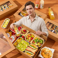Boîtes à bento jetables en papier kraft en gros, boîtes à lunch écologiques, contenants alimentaires à emporter avec fenêtre pour la restauration/fêtes