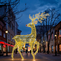 Grand motif lumineux LED 3D en forme de renne, sculpture de cerf de Noël extérieure commerciale IP65 pour centre commercial, place publique, rue et décorations de paysage festif