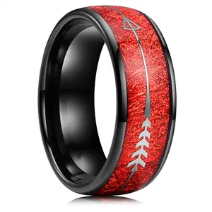 Fashion jewelry 8mm tungsten rings Arrow Deer red Meteorite Inlay black tungsten carbide men rings wedding band