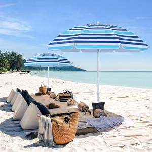 Sombrillas de playa azules con rayas de protección UV grandes y resistentes personalizadas con ancla de arena e inclinación para <span class=keywords><strong>patio</strong></span> al aire libre - Product Image 6