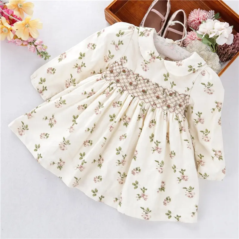 C20729 Winter new arrival handmade long sleeve clothing baby girls dresses smocked children clothes wholesale bishop