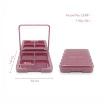 Palette de maquillage carrée en PETG semi-transparente à 4 couleurs, personnalisable avec logo/design graphique, étiquette privée, cosmétique portable