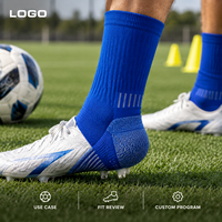Chaussettes renforcées antidérapantes Field Grip Secure Fit avec talon amorti, bleu roi, pour le football, profil fin, avec tableau de tailles pour crampons.
