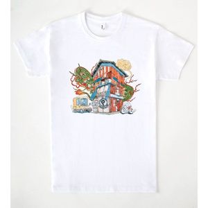 Camiseta Dragon Store blanca con diseño gráfico, camiseta promocional unisex - Product Image 1