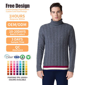 Pull en laine personnalisé de haute qualité, rayé, pour homme, à manches longues, col haut, pull en tricot torsadé pour l'hiver - Product Image 2