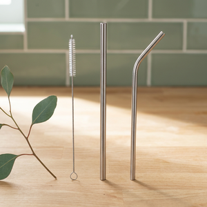Metal <b>Drinking</b> <b>Straws</b> Set of 3 Reusable Minimalist Bar Accessories Straight and Bent Design Pink Tone - Product Image 4