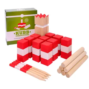 Kubb Juego Premium Set Juego para Patio Césped al aire libre Playa Pino Vikingo Juego de ajedrez con bolsa de transporte para adultos y niños