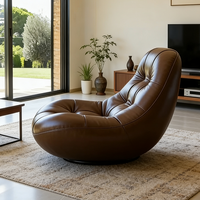 Fauteuil lounge moderne de luxe en cuir marron pivotant, fauteuil inclinable en forme d'œuf, confortable, capitonné, fauteuil d'appoint, meubles de salon, chambre à coucher