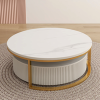 Nouveau design de meubles de salon en bois ronds et gigognes Table basse latérale en fil de fer Table basse ronde moderne en bois