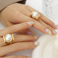 Nouvelle conception, bague en acier inoxydable plaqué or 18 carats et argent, avec perle volumineuse, étanche, hypoallergénique, bijou cadeau populaire