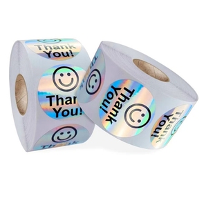 custom roll shaped round circle holographic seal thank you sticker <b>label</b> - Product Image 2