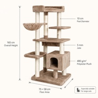 Arbre à chat multi-niveaux avec grandes zones de repos rembourrées, grotte en peluche couverte, maison en peluche, poteaux à gratter en jute et structure en polyester peluche