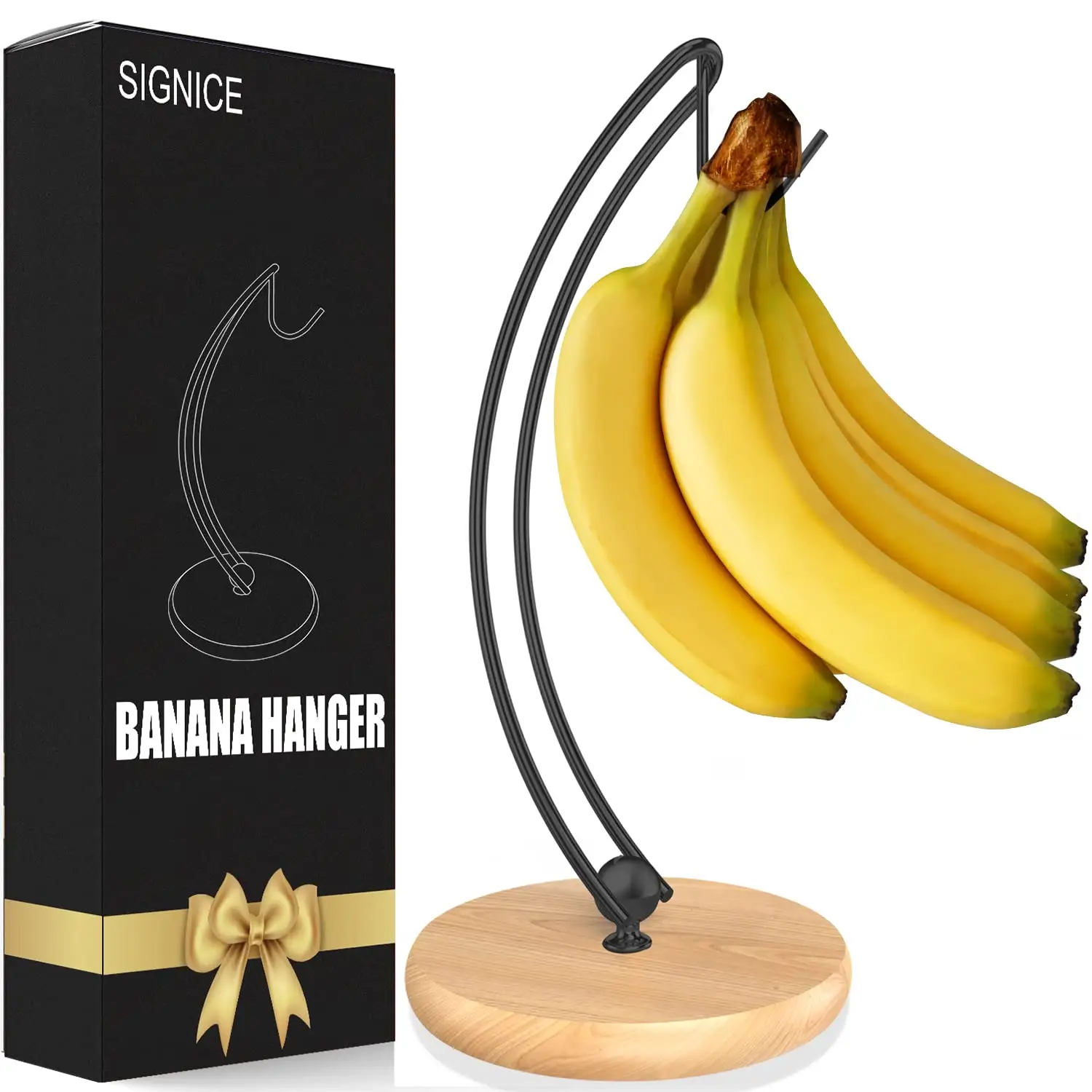 Counter top table wood base metal wire fruit banana hanger stand holder for banana