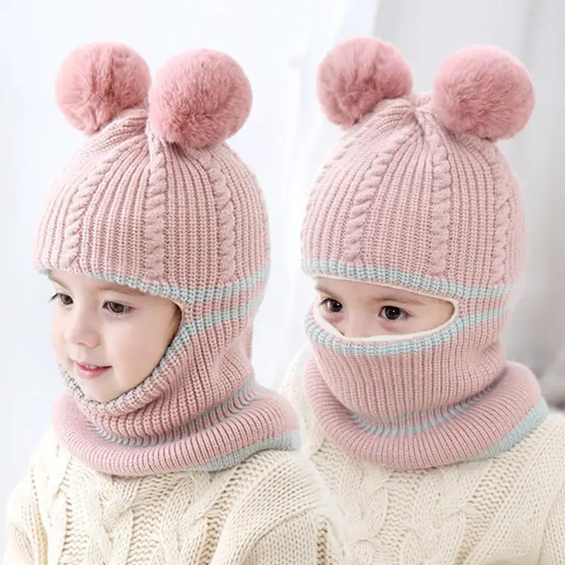 Children's Hats Plus Fleece and Thick Warm Wool Cap 1-2-5 Years Old Boys and Girls Baby Scarf Face Fall and Winter Casual Adults