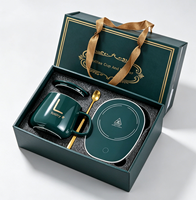 Ensemble de tasses en céramique avec logo personnalisé, cadeau d'entreprise, avec chauffe-tasse électrique, couvercle, cuillère, boîte cadeau pour Noël, Nouvel An