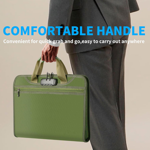 Da màu xanh lá cây-túi không thấm nước Chống Trộm accordion tập tin tổ chức khóa chống cháy mở rộng tập tin thư mục Tab xách tay - Product Image 3
