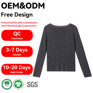 Pull <span class=keywords><strong>en</strong></span> maille pour femme OEM, orné de strass éclatants, <span class=keywords><strong>en</strong></span> mélange de triacétate et de cachemire, idéal comme sous-vêtement. - Product Image 1