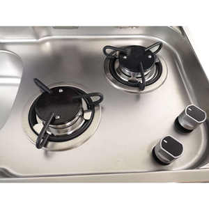 Estufa de Gas de Doble Quemador GR-904LD con Fregadero Integrado, Dos Cubiertas Separadas de Vidrio Templado, Accesorios Interiores de Acero Inoxidable para Autocaravanas/Yates - Product Image 1