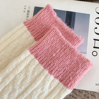 Chaussettes en laine à côtes pour femmes, doublées polaire, épaisses et chaudes, chaussettes longues en cachemire polaire à blocs de couleur