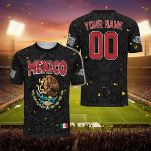Maglia da Calcio 3D del Messico Personalizzabile con Nome e Numero, Stemma dell'Aquila, Motivo Azteco, Unisex, Maglietta per Tifosi - Product Image 3