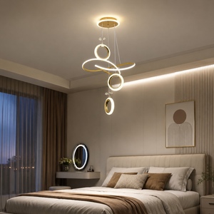 Lampada a Sospensione Classica in Alluminio Dorato con LED ad Alta Luminosità, Regolabile in Altezza, per Ristoranti e Tavoli da Pranzo - Product Image 1